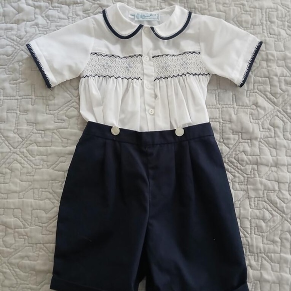 2 Piece Navy Smocked Bobby Suit (2T) - Picture 1 of 4